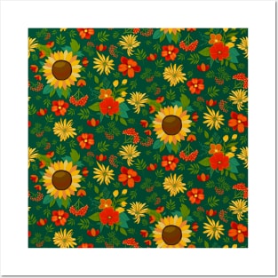 Sunflowers on emerald green Posters and Art